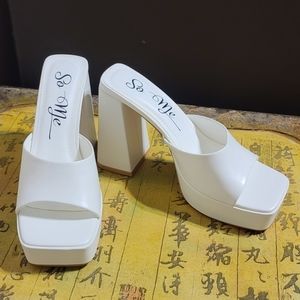White Slip-On Heels